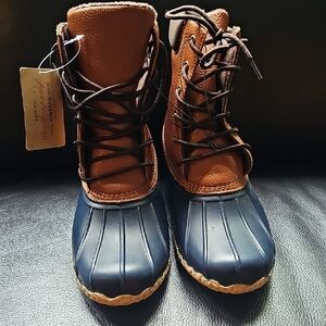 Weatherproof Brown and Navy Duck Boots - Lace-Up Rain & Snow Boots